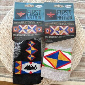 Thorlos First Nation Bundle 2 Crew Socks Unisex Medium /Large Black Beige New